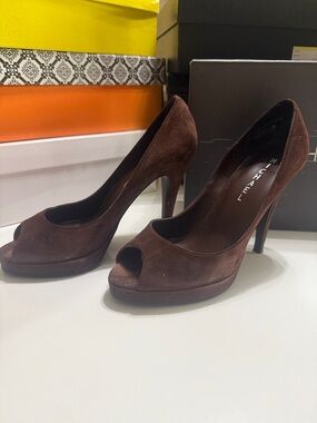 Michael Chocolate Peeptoe Pumps